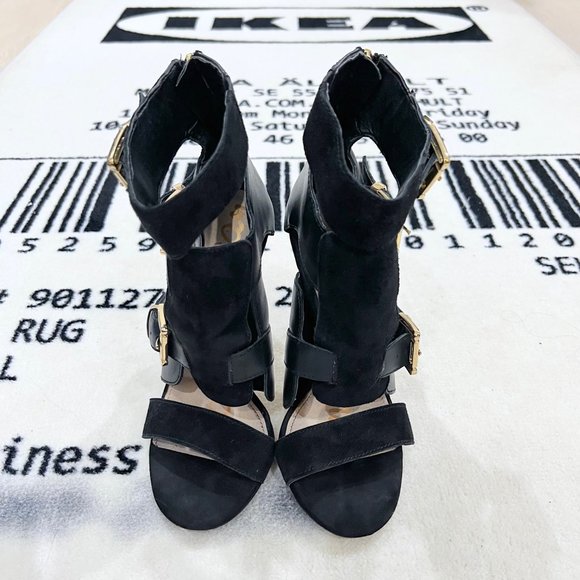 Sam Edelman Black Perth Zip-Up Strappy Gladiator Leather Stiletto Heels - Picture 2 of 7